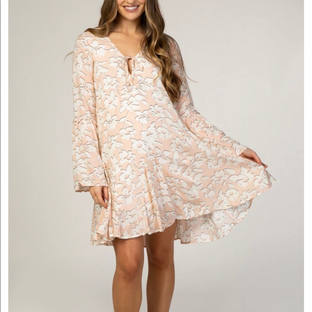 Pink Floral Long Sleeve Maternity Shift Dress